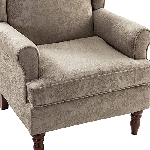 HULALA HOME Wingback Accent Chairs Set of 2 with Retro Wood Legs, Traditional Fabric Armchairs for Bedroom Living Room, Comfy Upholstered Sofa Chairs Reading Chairs with Unique Pattern Design, Brocade