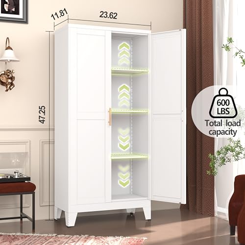 75.2" Tall Metal Pantry Cabinet, Storage Cabinets with 4 Door and 4 Adjustable Shelves, Black Kitchen Pantry Storage Cabinet, Freestanding Cupboard for Kitchen Dining Room Living Room Bathroom