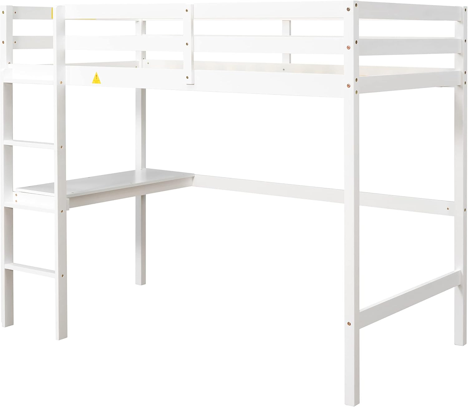 Wooden Twin Size Loft Bed with Desk and Ladder, Sturdy Loftbeds for Kids Teens Bedroom, White