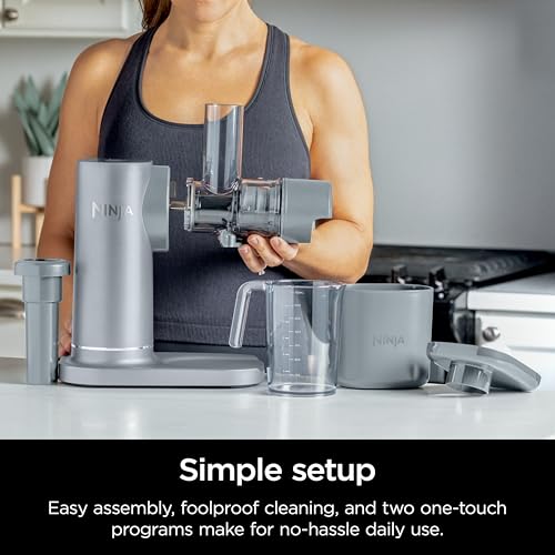 Ninja NeverClog Cold Press Juicer, Powerful Slow Juicer with Total Pulp Control, Countertop, Electric, 2 Pulp Functions, Dishwasher Safe, 2nd Generation, Charcoal, JC151