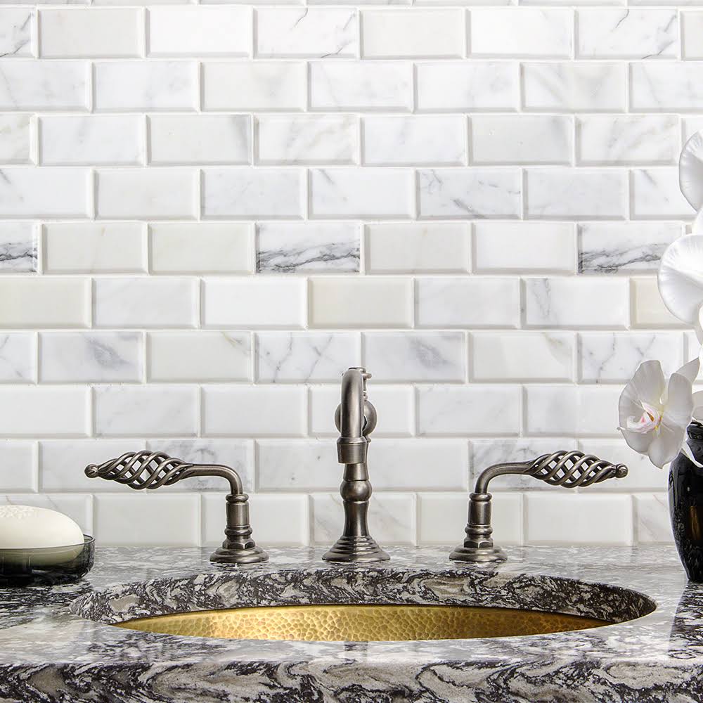 2x22 x 4x22 Beveled Marble Mosaic Tile White/Gray Ivy Hill Tile