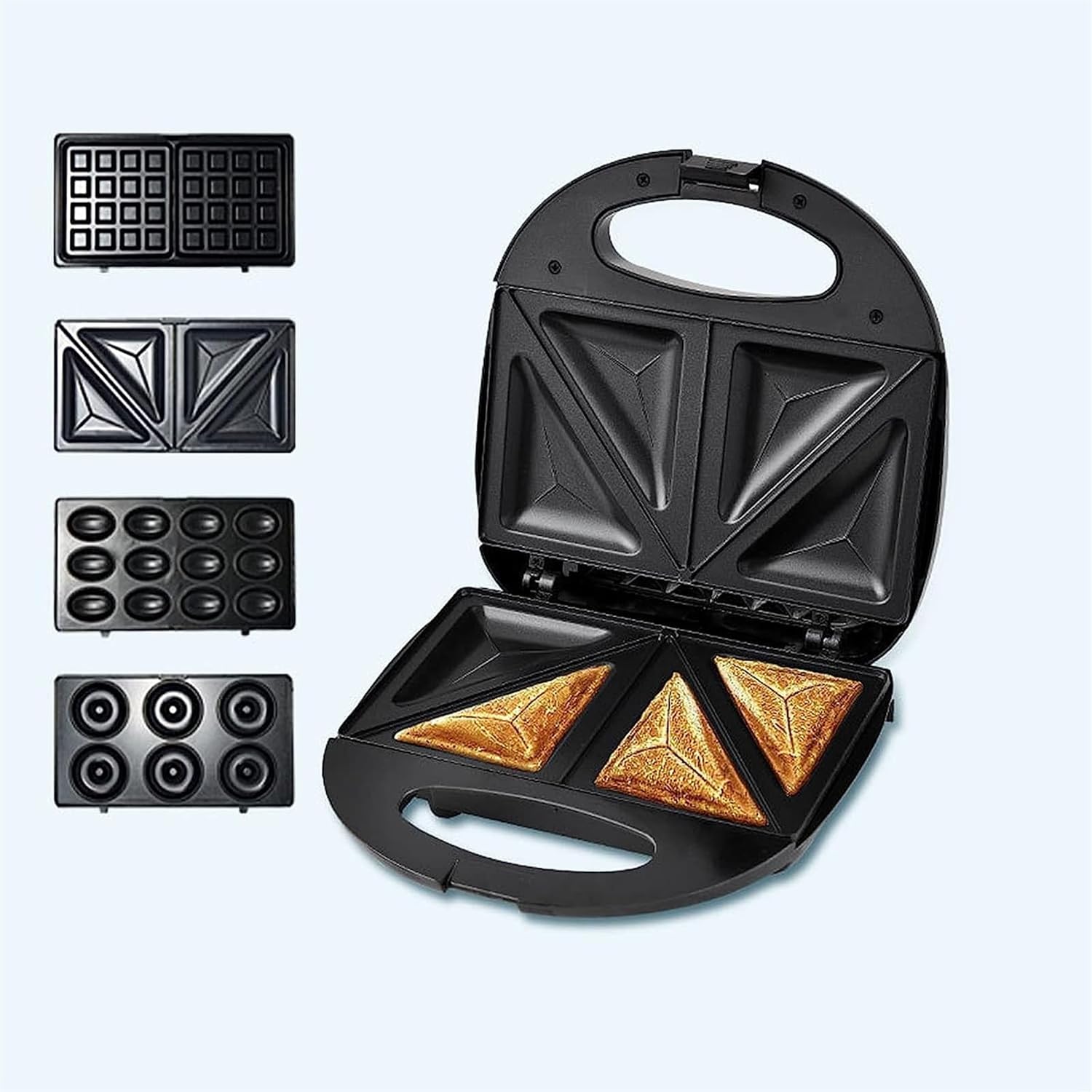 Sandwich Maker, 750W Sandwich Grill and Waffle Maker Set with 4 Interchangeable Plates and Non-Stick Coating, Cool-touch Integrated Handles, for Sandwiches, Steaks, Croissants