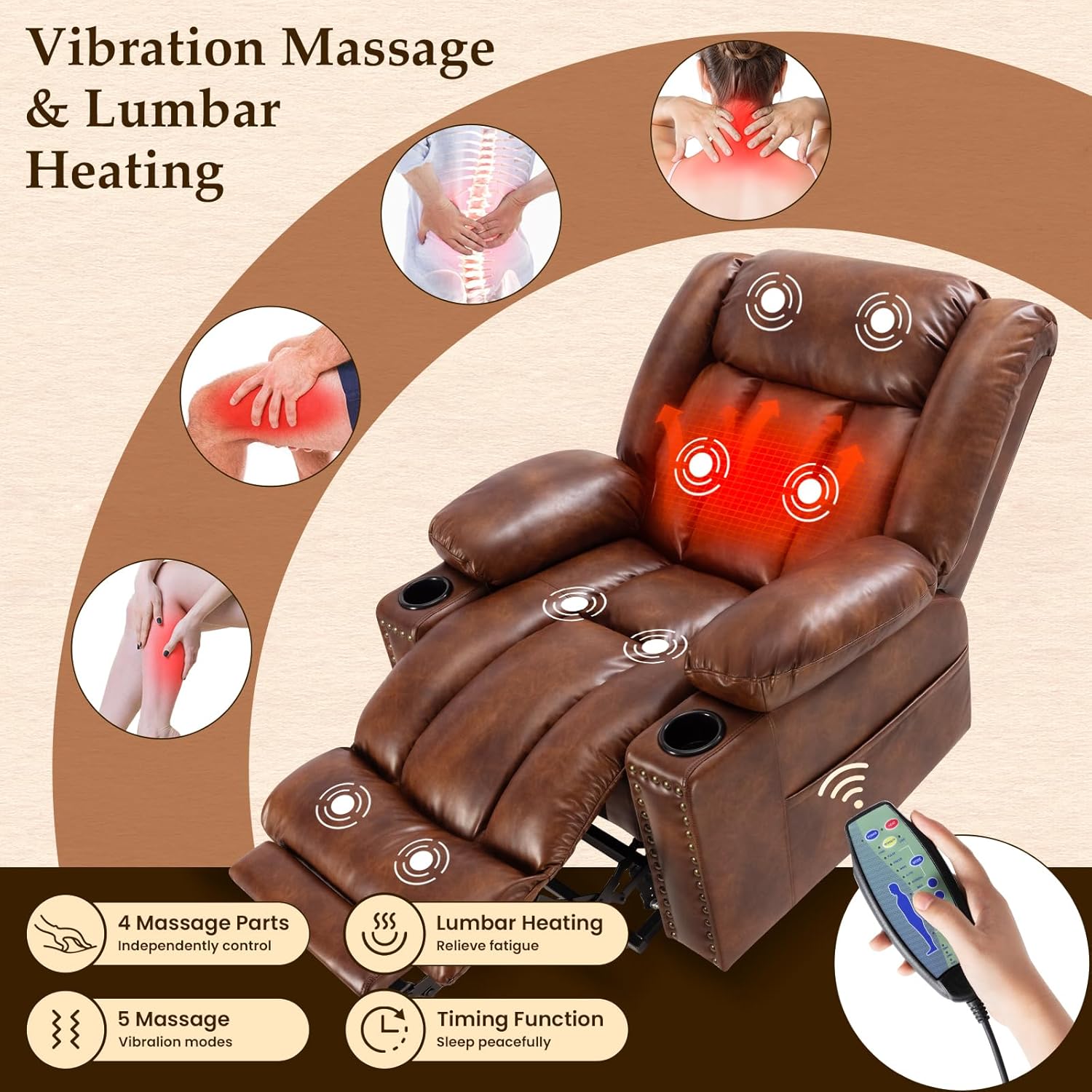 Large Power Lift Chairs Recliners for Elderly with Extended Footrest, Lift Chairs with Heat and Massage, Big and Tall Overstuffed Wide Recliner, 3 Positions Recliner
