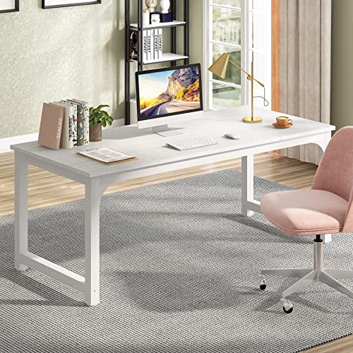 Tribesigns Modern Computer Desk, 63 x 31.5 inch Large Executive Office Desk Computer Table Study Writing Desk Workstation for Home Office, Spliced Desktop, White