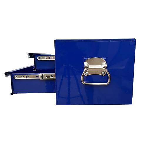 Industrial 2 Drawers Portable Metal Intermediate Box, 26" Middle Tool Chest Cabinet with Ball Bearing Drawer Slides, Steel Tool Storage Box Organizer 4008 Blue