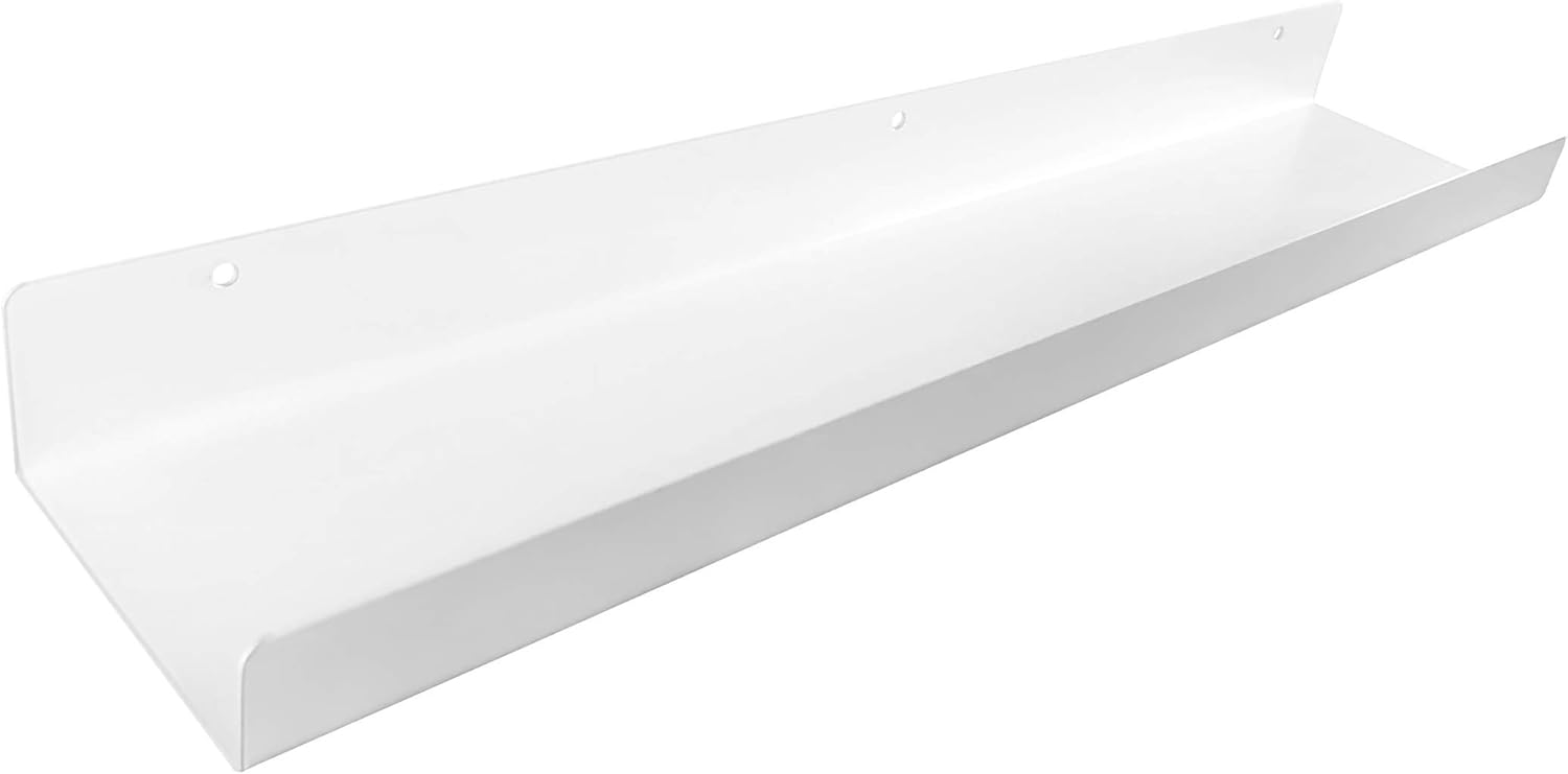 Made in USA by DIY CARTEL - Floating Metal Wall Shelf Picture Ledge - USA Manufactured Steel - Industrial Heavy Duty Modern Farmhouse Rustic Designed Shelf (24in White)
