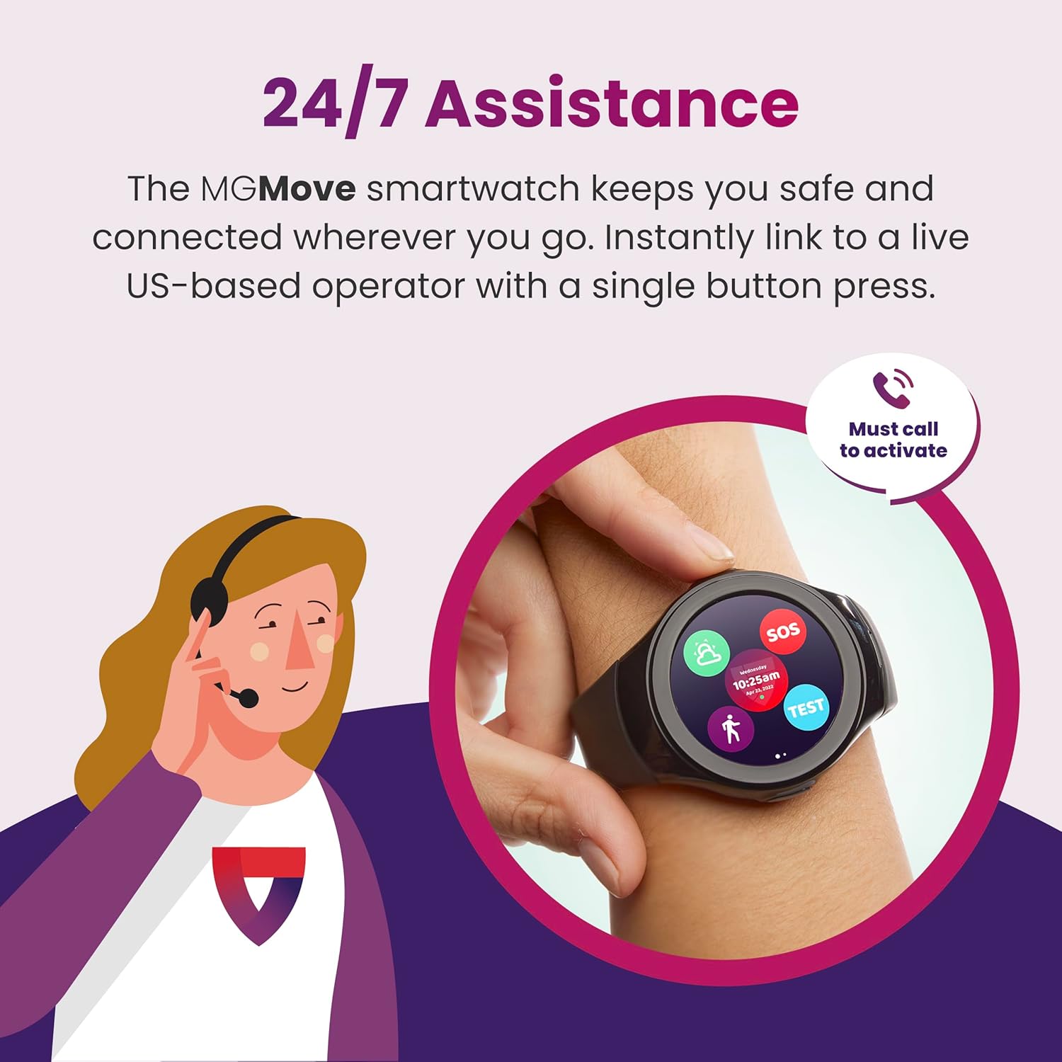 Medical Guardian MGMove – Medical Alert Smartwatch for Seniors - Water-Resistant, Fast & Reliable 4G GPS Tracker with 24/7 Emergency Operator Care