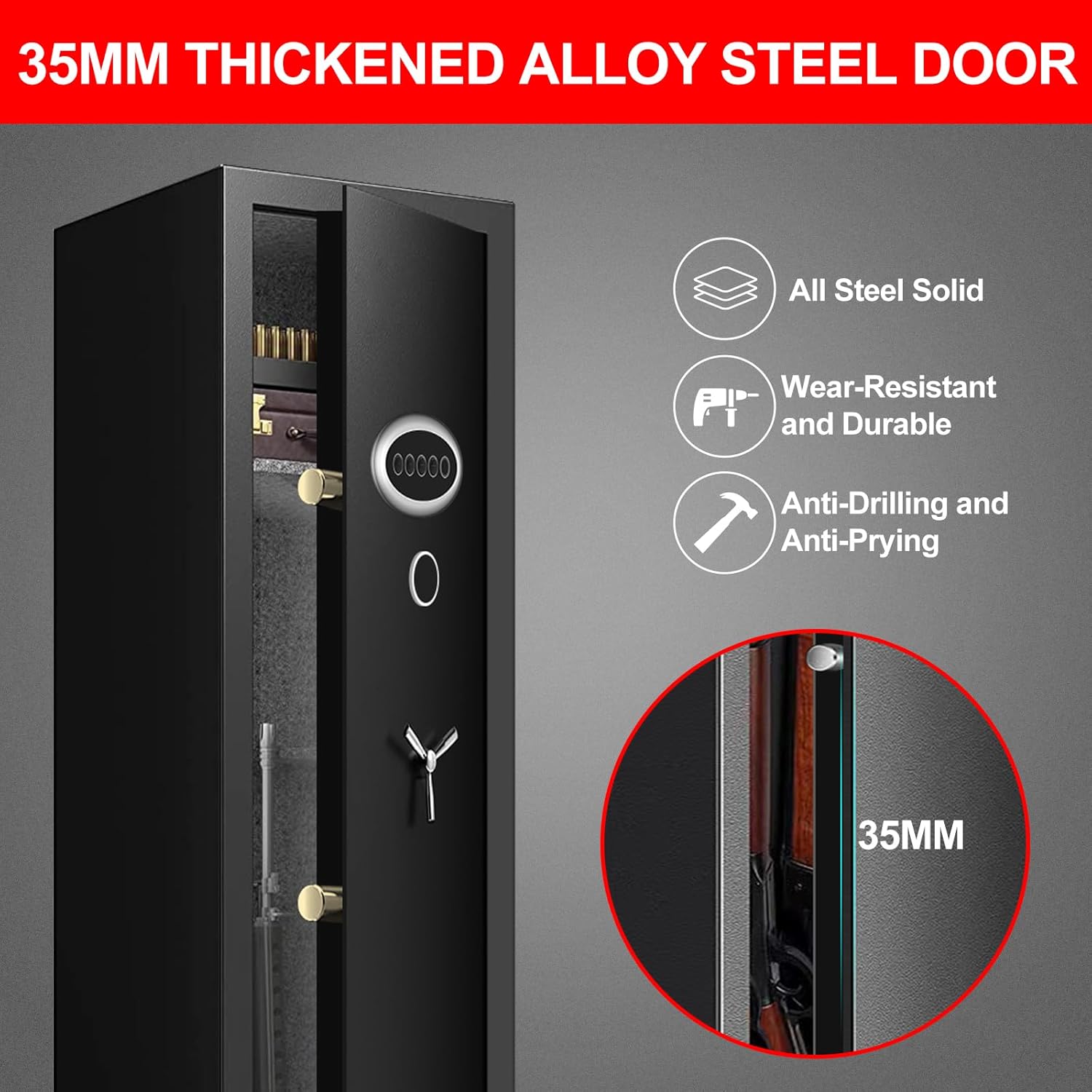 7-8 Extra Large Gun Safes for Home Rifle and Pistols, Heavy Duty Anti-Theft Gun Safes for Rifles and Shotguns, Home Rifle Safe with Removable Gun Rack, LED Light and Pistol Pockets