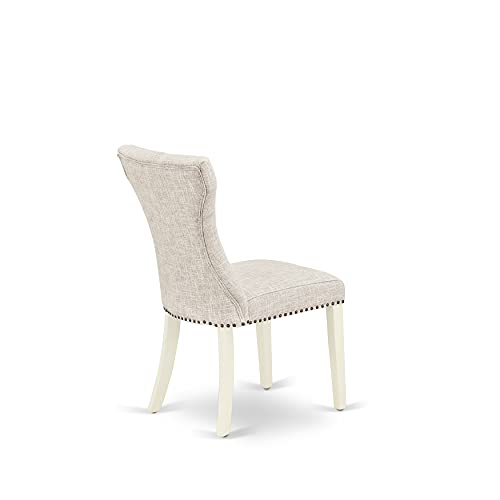 East West Furniture V-Style 7 Piece Set Consist of a Rectangle Dining Room Table with V-Legs and 6 Doeskin Linen Fabric Upholstered Chairs, 36x60 Inch, V096GA235-7