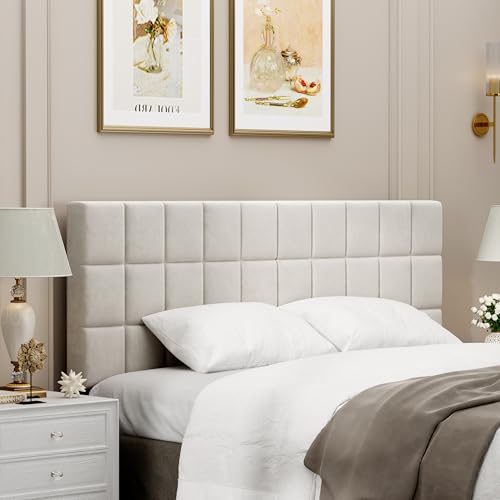 ALISH Upholstered Headboard, Velvet Bed Headboard with Adjustable Height from 41"- 51 ", Foldable Headboard with Metal Legs for King Size Bed (Beige, King)