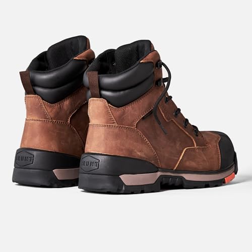 BRUNT Perkins (Comp Toe) - Brown - 6" Waterproof Durable Wedge Work Boot with Defined Heel - EH Rated - Slip + Oil Resistant - Adjustable Width System