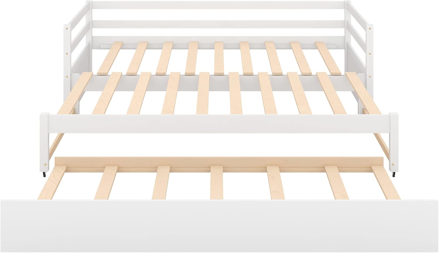 Extendable Daybed with Trundle, Wood Twin to Double Twin Daybed with Pull Out Trundle, Trundle Daybed for Kids Teens, Extending Sofa Bed for Living Room, Bedroom, Guest Room,White