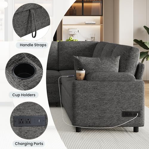 Oversized U-Shaped Sectional Sofa Couch Plush Corduroy Upholstered Modular Deep Seat Sofa&Couch Sectional W/Right Facing Chaise Lounge and 7 Toss Pillows for Home Apartment Living Room Furniture Sets