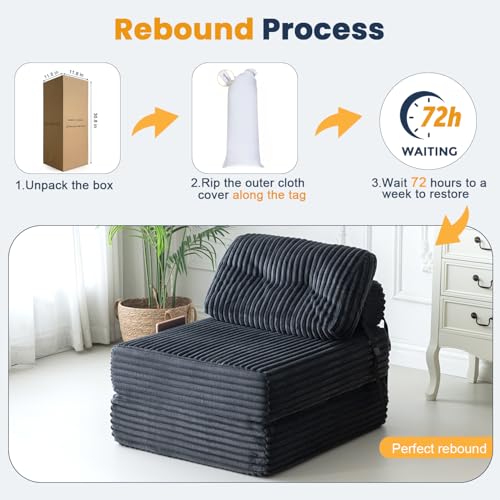 3 in 1 Folding Sofa Bed, Convertible Sleeper Chair with Pillow, Chair Bed with Back Support, Couches for Living Room, Foam Floor Mattress with Cushion, Single Size, Dark Grey