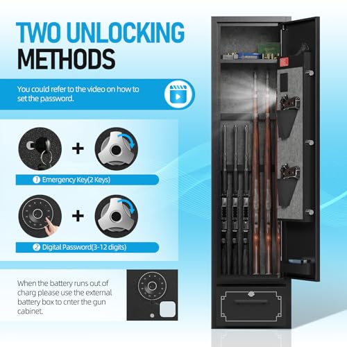 6 Gun Safe,Gun Safe for Rifles and Pistols,Gun Cabinet for Rifles and Shotguns with Drawer,Electronic Rifle Safe,Gun Safes & Cabinets with LED Light, Removable Shelf and Gun Rack (6-gun safe)
