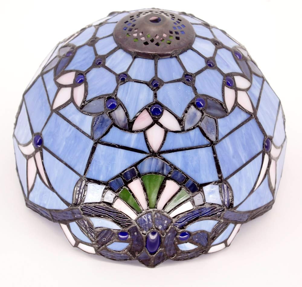WERFACTORY Tiffany Lamp Stained Glass Table Lamp 12X12X18 Inches Blue Purple Baroque Style Lavender Bedside Reading Desk Light Decor Bedroom Living Room Home Office S003C Series