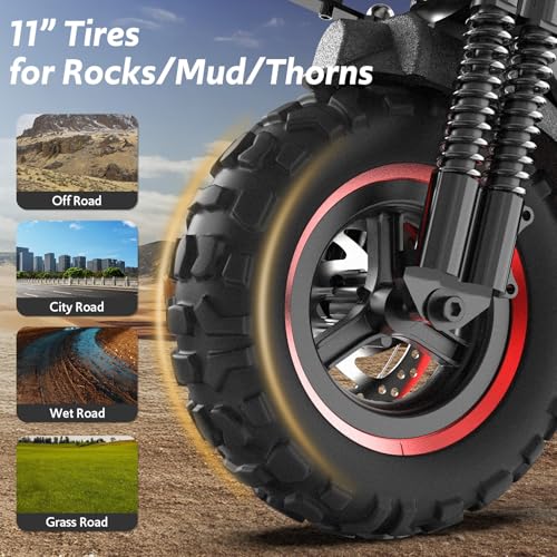 Off Road Electric Scooter Adults, 800/1200W Motor, 48V 15/18/21AH Battery, 11" All-Terrain Tires, Heavy Duty E-Scooter with Dual Suspension with Seat