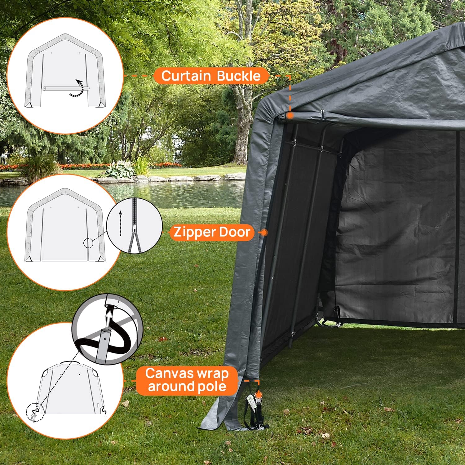 Walmokid 10x15ft Heavy Duty Carport Canopy with Sidewalls Portable Shed Outdoor Storage Shed,Gray