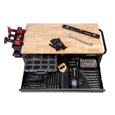 Husky 46 in. W x 24.5 in. D 9-Drawer Gloss Black Deep Tool Chest Mobile Workbench with Hardwood Top