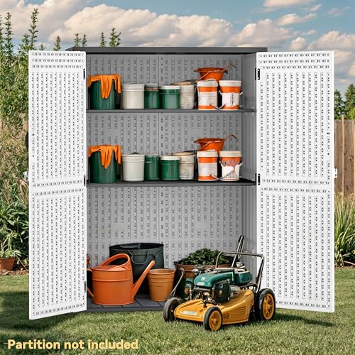 DWVO Outdoor Weather-Resistant Horizontal Storage Shed, 35 Cu Ft Capacity, Lockable and Waterproof, Suitable for Storing Garden Tools, Light Gray