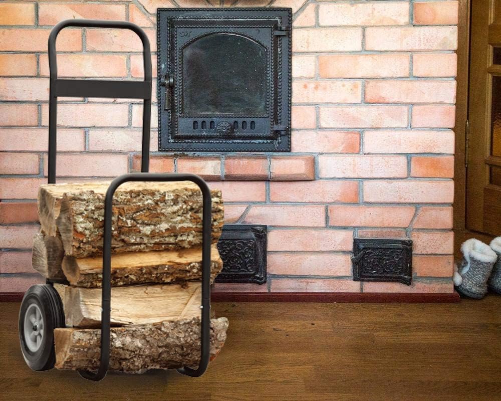 Fire Beauty Firewood Log Cart Carrier, Outdoor and Indoor Wood Rack Storage Mover, Rolling Dolly Hauler