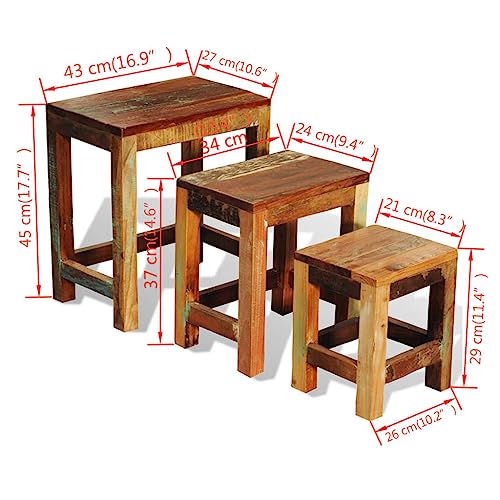 Nesting Table Set 3 Pieces Vintage , Wood,Rustic , Wood Nesting Tables Set of 3, Handcrafted Wooden Coffee Tables for Living Room, Side Tables, or Lamp/Plant Stands Accent Tables, Living Room Furnitur