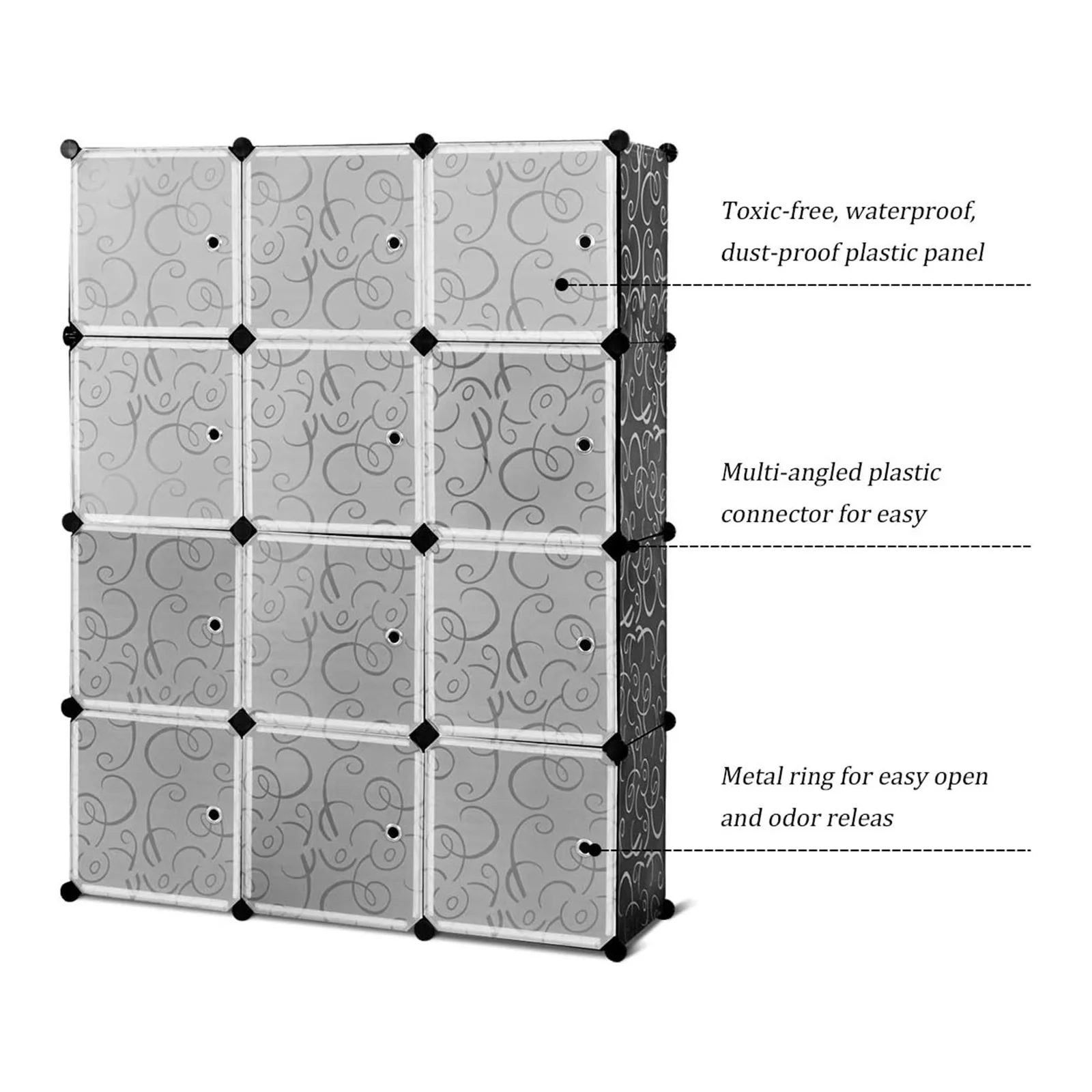 12-Cube DIY Portable Closet Cube Organizers, Plastic Bookshlef Wardrobe Cabinet Storage Organizer W/Doors, Display Storage System DIY Bookshelf Organizer Shelves Plastic Storage Cube