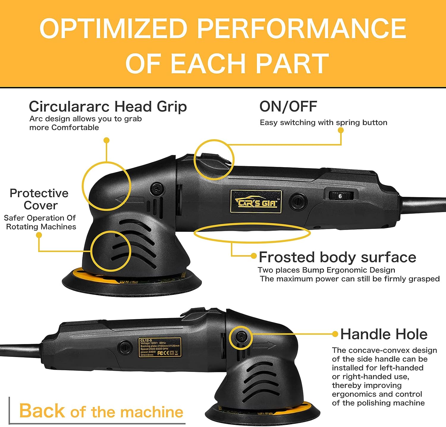 Dual Action Polisher,Car Buffer 5inch Random Orbital Polisher 6 Variable Speed Waxing Kit for Car Detailing Polishing(10 Items)
