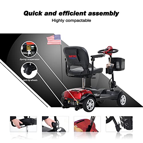 Electric Mobility Scooter for Seniors and Adults - Outdoor Electric Powered Wheelchair Device 300 LBS Max Weight- Compact Heavy Duty Mobile Scooter for Travel, Adults w/Cup & Phone Holder- Red