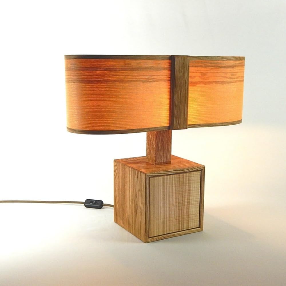Table Lamp, Minimalist Lamp, Wood Bedside Lamp, Bedside Lamp, Wooden Lamp, Warm Light, Decorative Lamp, Veneer Lamp, 20"W x 18"H x 8"D, Night Light Lamp for Living Room, Wood Art, Oak, Olive Ash