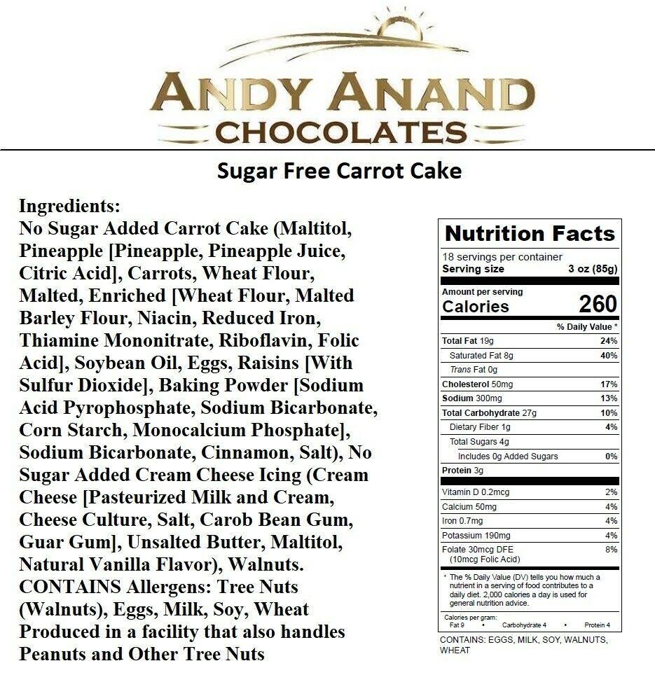 Andy Anand Sugar Free Carrot Cake