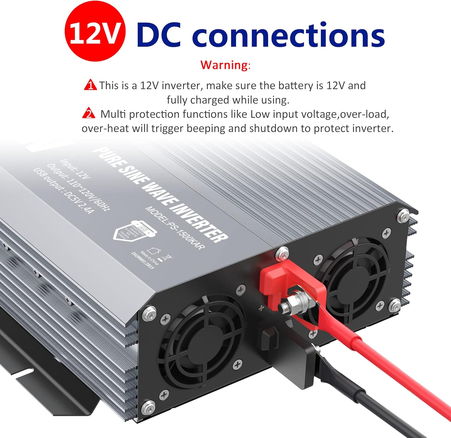 GIANDEL Power Inverter Pure Sine Wave 600Watt 12V DC to 110V 120V with Remote Control Dual AC Outlets and USB Port for RV Car Solar System Emergency