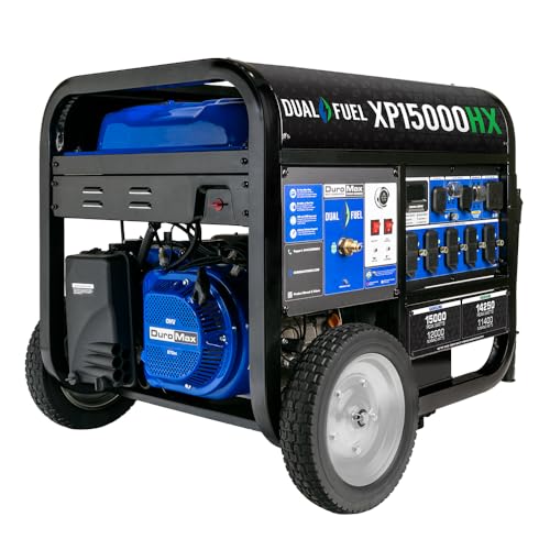 DuroMax XP13000HXT 13,000-Watt 500cc Tri Fuel Gas Propane Natural Gas Portable Generator with CO Alert, Black/Blue