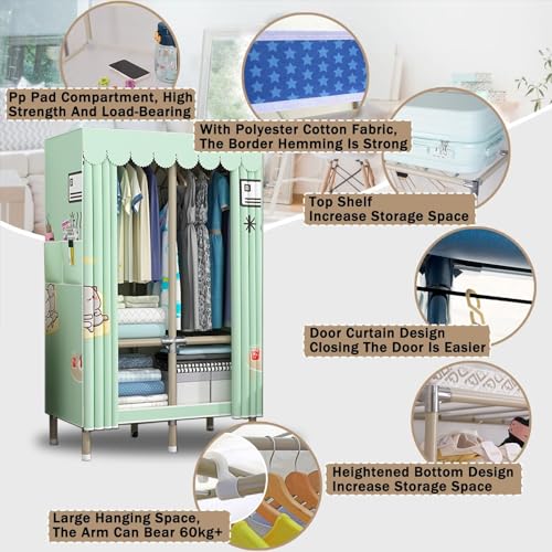 Portable Closets Space Saving Wardrobe - Canvas Wardrobe For Bedroom, Fabric Wardrobe Clothes Storage, Portable Wardrobe With 2 Side Pockets, With Shelves And Hanging Rail, For Bedroom, Living Room(11