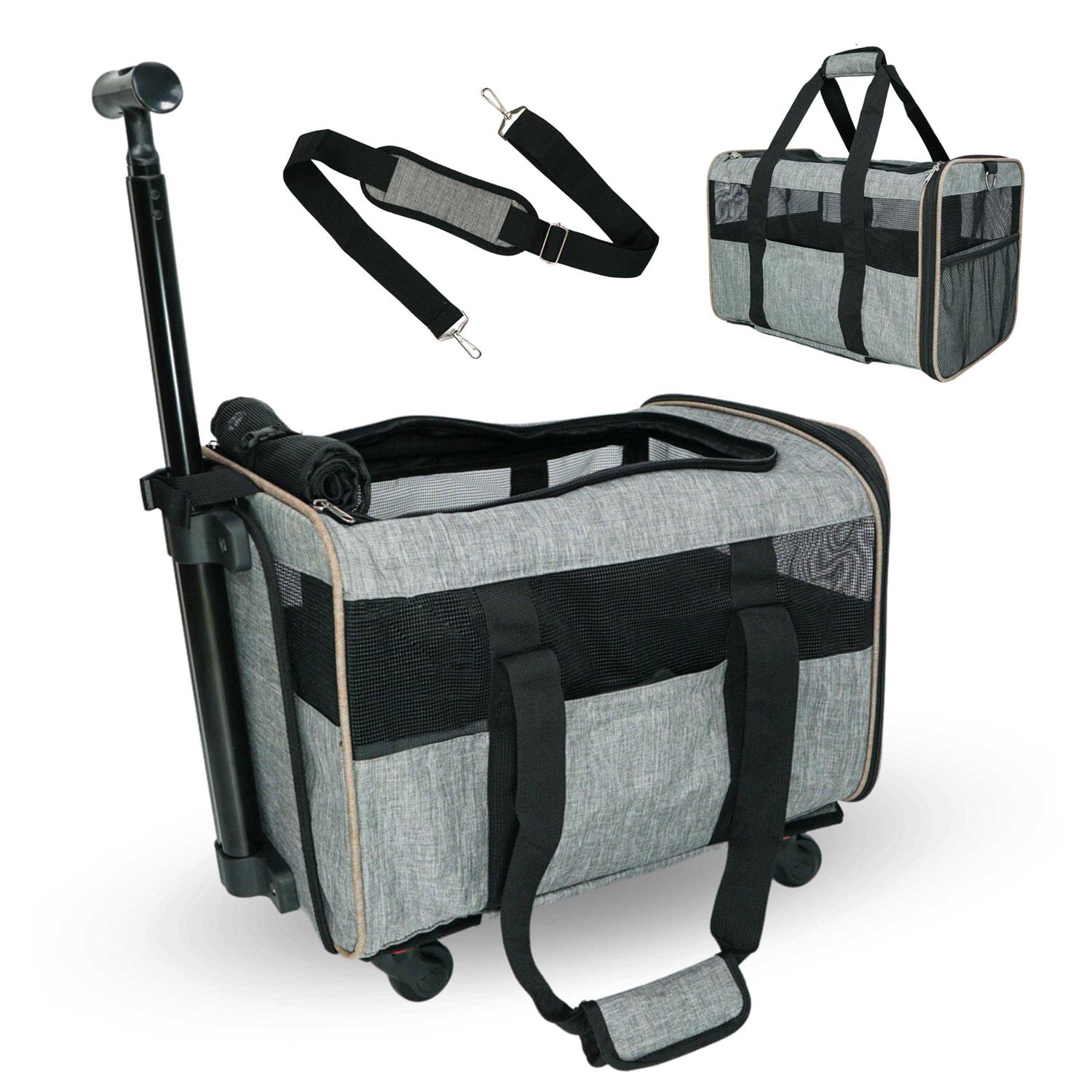 Pet Carrier with Wheels – Airline Approved – Rolling Pet Carrier – Soft Dog &amp; Cat Travel Carrier - Pet Supplies online store