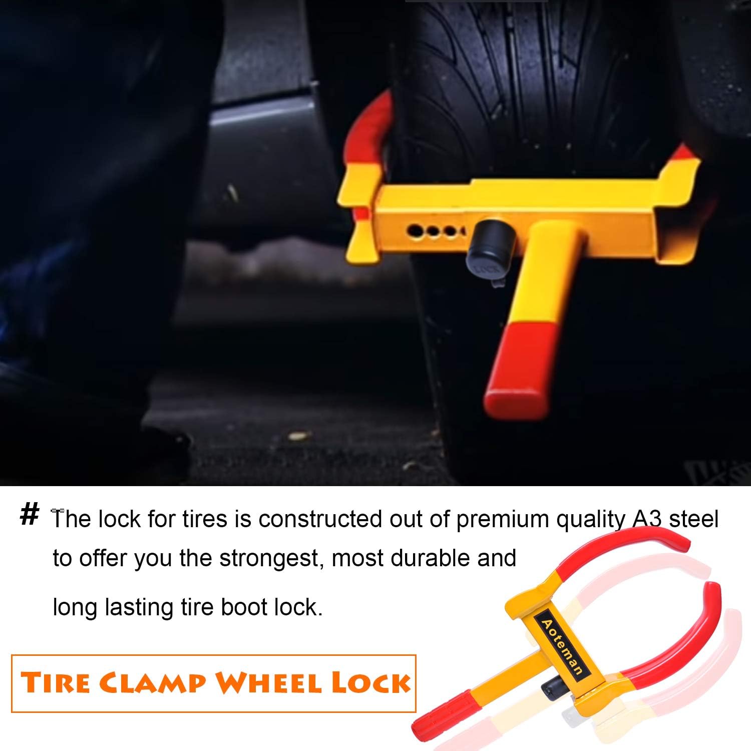 Ketofa Wheel Lock Clamp Boot Tire Claw, Tire Clamp Wheel Lock-Anti Theft Wheel Chock Lock Car Trailer Wheel-Security Travel Locking Claw Auto- Camper Car Van Truck for SUV fits(2 Pcs)