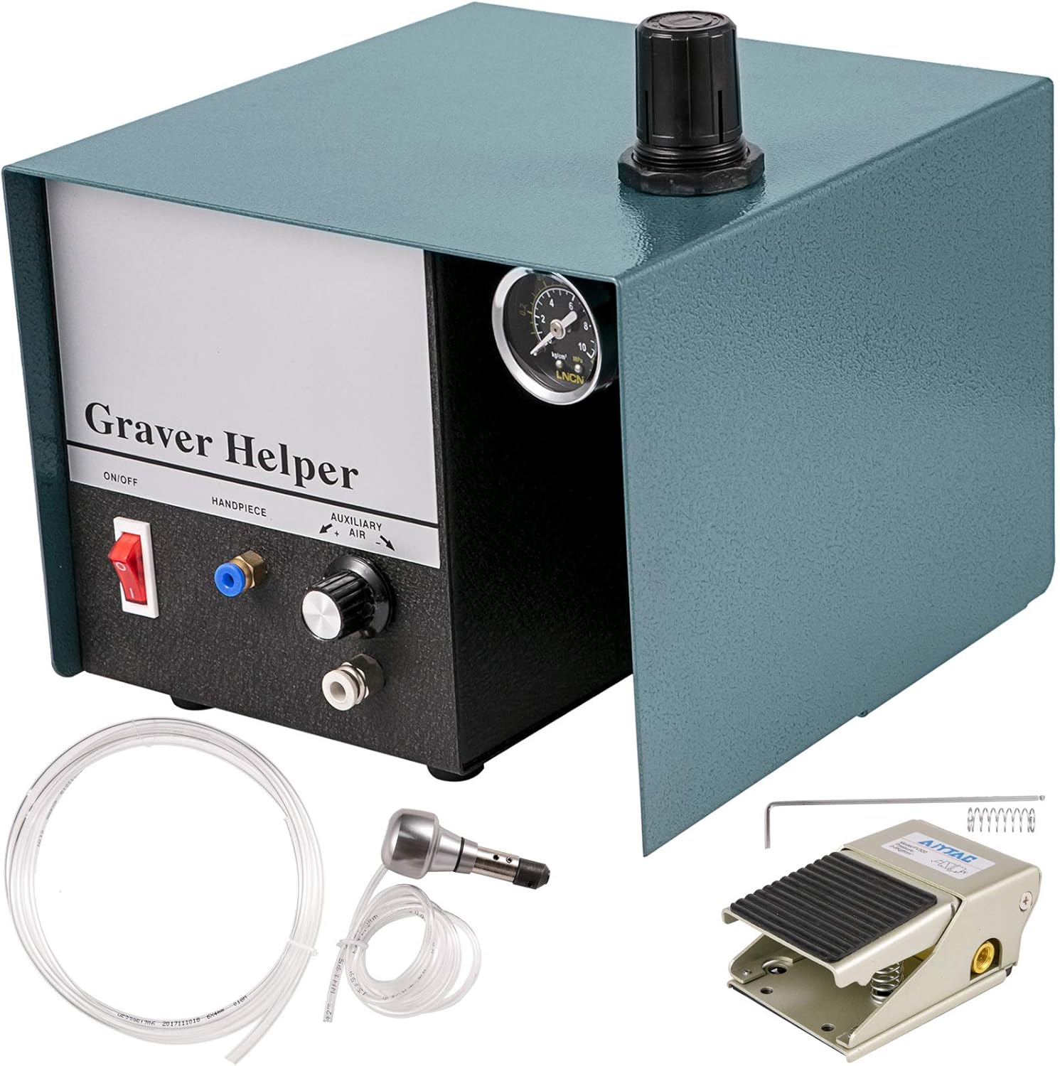VEVOR Jewelry Pneumatic Engraving Machine 1400 RPM Adjustable Speed Pneumatic Hand Engraving Machines 60Hz 80W Pneumatic Graver Handpiece with Single-Head for Jewelry, Crafts and Wrought Iron