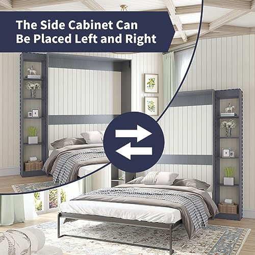 ZAFLY Folding Murphy Bed with 2 Side Cabinets, Foldable Wall Bed with Space Saving -White