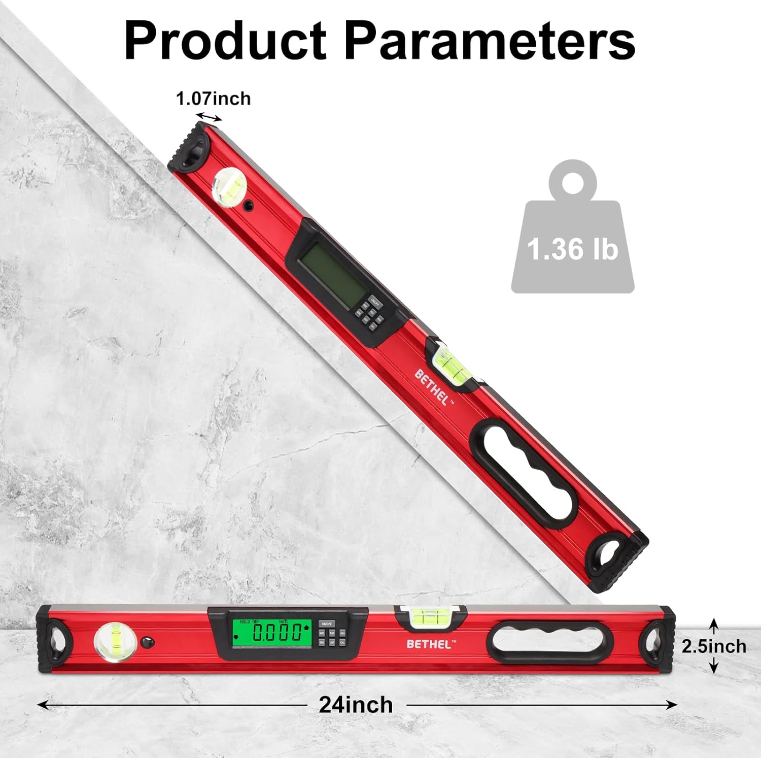 24 inch Digital Level,Digital Smart Level Tool Electronic Level Tool and Protractor - Master Precision - IP54 Dustproof and Waterproof