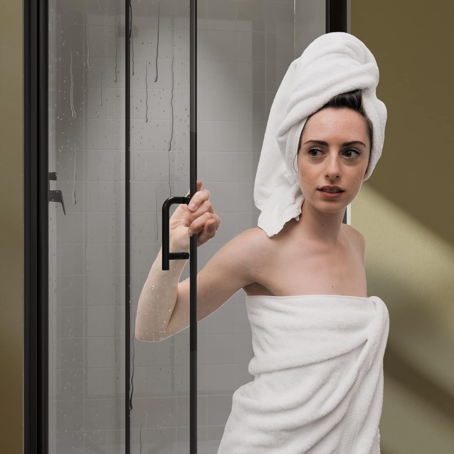 Bifold Frameless Glass Shower Door 32 in.W x 72 in.H Pivot Swing Shower Doors with 1/4 in. Clear Tempered Shower Glass Panel in Matte Black Semi-Frameless Shower Door
