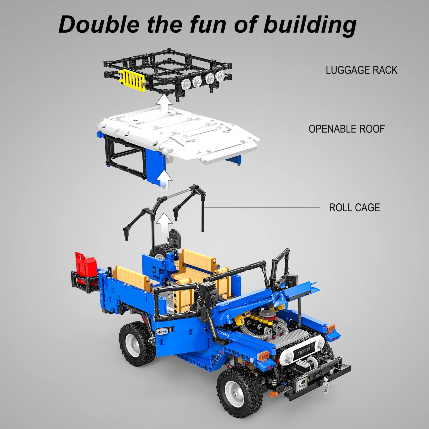 MINEBRICKS Technic Toyota FJ40 Building Set, 1:12 Scale Classic Model Car Kit Gift for Teens and Adult, High-Performance Remote and APP Controlled Toy Vehicles (2101 Pieces)