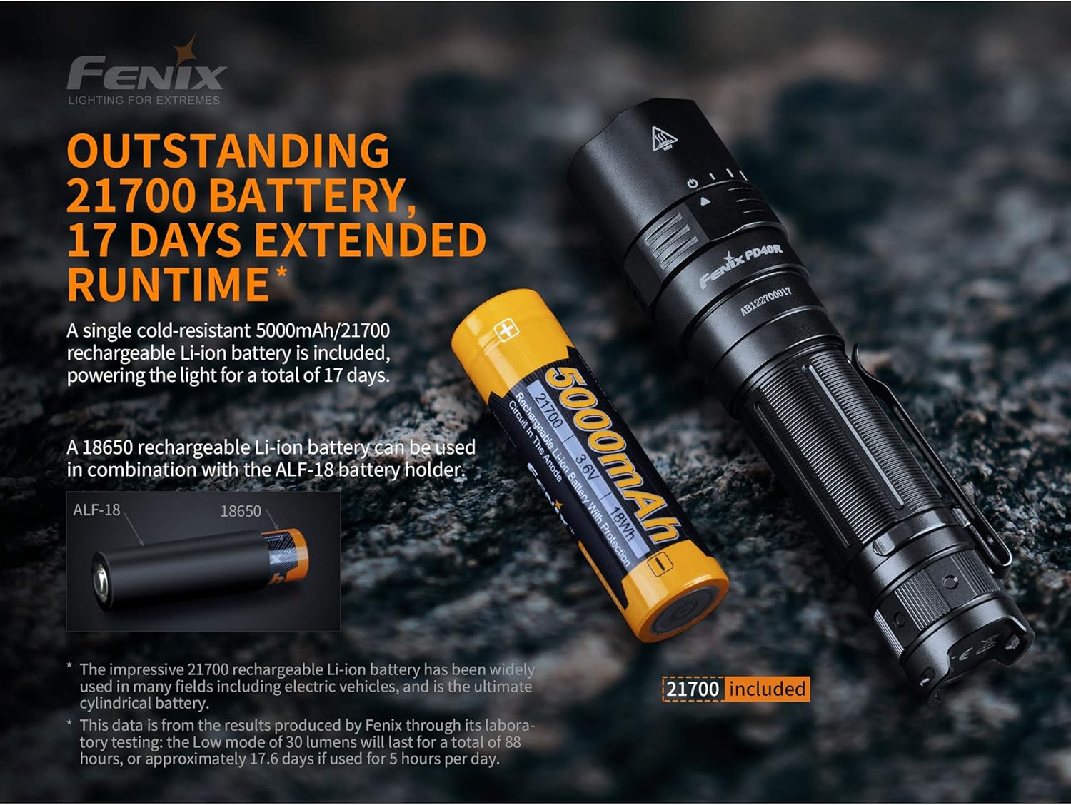 Fenix PD40R v2.0 USB-C Rechargeable LED Flashlight, 3000 Lumen include 2x 5000mAh Battery and LumenTac Battery Case