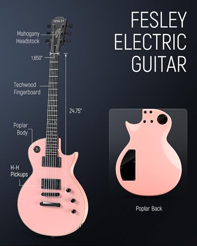 Fesley 39" LP Electric Guitar Kit: Full Size Solid Body Electric Guitars for Beginners with Humbucker Pickups, Poplar Body, Mahogany Neck,22 Frets,6 String Guitar with Gig Bag,Cable,FLP350,Matte,Black