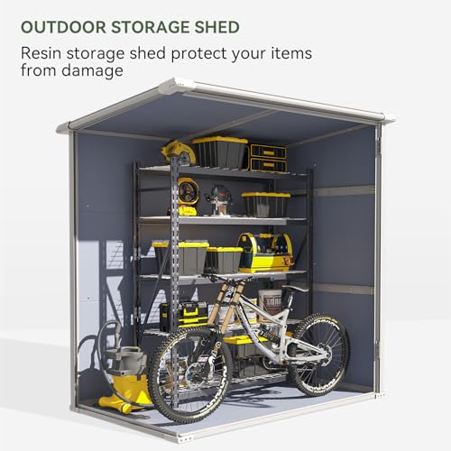 Aoxun 6 x 8 FT Outdoor Storage Shed with Window, Resin Shed with Floor & Lockable Doors, Garden Shed Waterproof Plastic Tool Shed with Sloped Roof for Backyard, Garden, Patio, Lawn, Grey