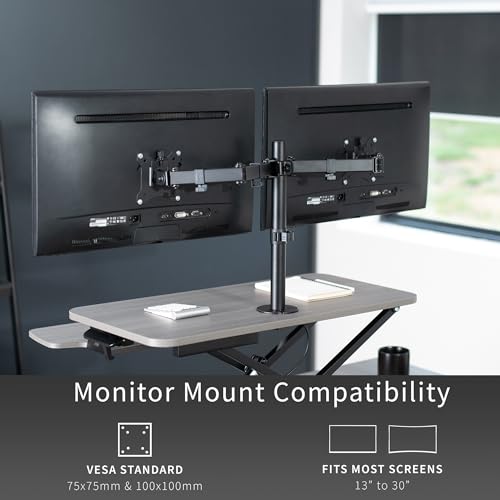 VIVO Height Adjustable 32 inch Standing Desk Converter with Dual 13 to 30 inch Monitor Stand, Sit Stand Monitor Mount and Desk Riser, White, DESK-V000K-M2W