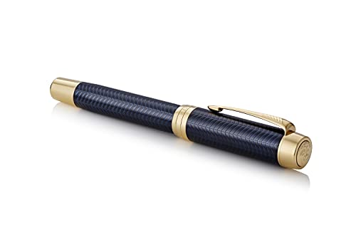 Parker Duofold Centennial Fountain Pen, Prestige Blue Chevron, Medium Solid Gold Nib, Black Ink and Convertor (1931370)