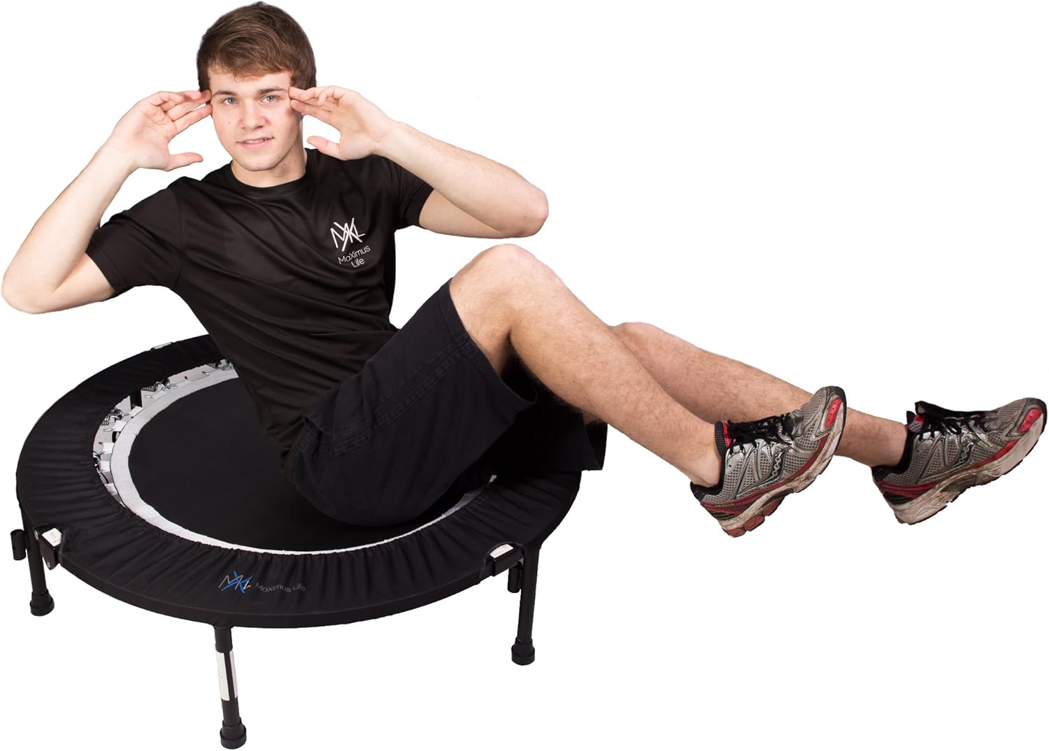 MaXimus PRO Folding Rebounder USA | Voted #1 Indoor Exercise Mini Trampoline for Adults with Bar | Fitness & Weight Loss| FREE Storage Bag, Resistance Bands, ONLINE & DVD Workouts | Already Assembled