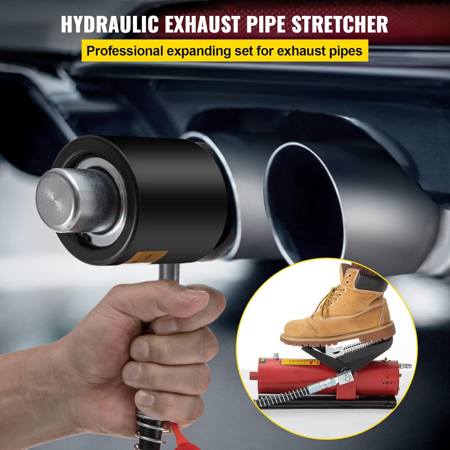 VEVOR Hydraulic Exhaust Pipe Expander, 1-5/8 to 4-1/4 Size, 10 T Pedal Pump Included w/4 Dies and 2 Storing Cases for Copper, Aluminum Tubes in Car Repairing