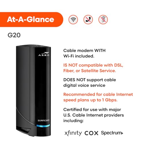 ARRIS (SB8200) - Cable Modem - Fast DOCSIS 3.1 32x8 Gigabit Cable Modem , Approved for Comcast Xfinity, Cox, Charter Spectrum, & more | 1 Gbps Max Internet Speed, 4 OFDM Channels - (No Built-in Wifi)