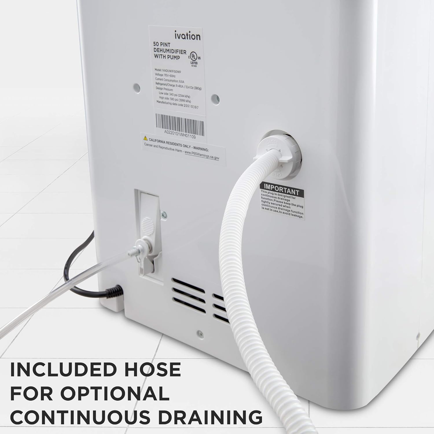 Ivation 4,500 Sq Ft Energy Star Dehumidifier with Pump, Large Capacity Compressor Includes Programmable Humidity, Hose Connector, Auto Shutoff and Restart and Washable Filter (4,500 Sq Ft W/ Pump)